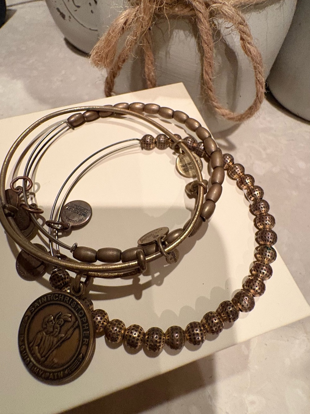 Alex and Ani Antique Gold St. Christopher Charm Bangle Set - Picture 3 of 3